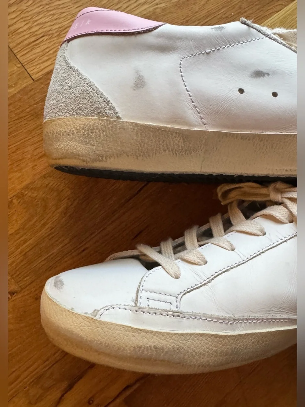 Golden Goose Super-Star White Leather Sneakers Pink and Silver Accents Sz 40 - Picture 8 of 16